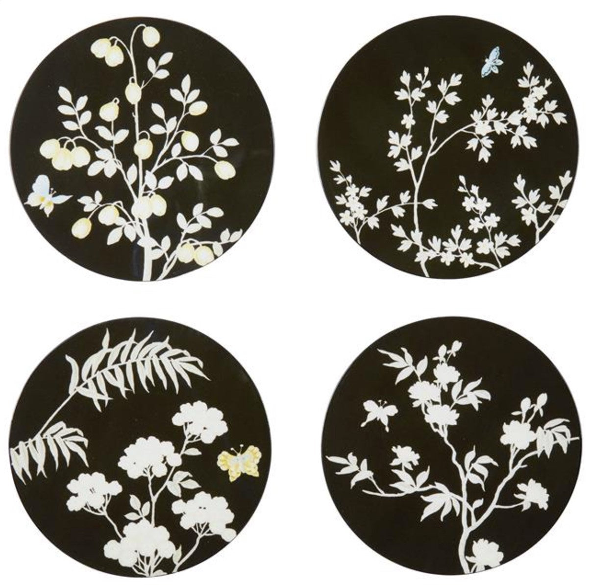Addison Ross black lacquer Chinoiserie coasters, set of 4, 12 cm