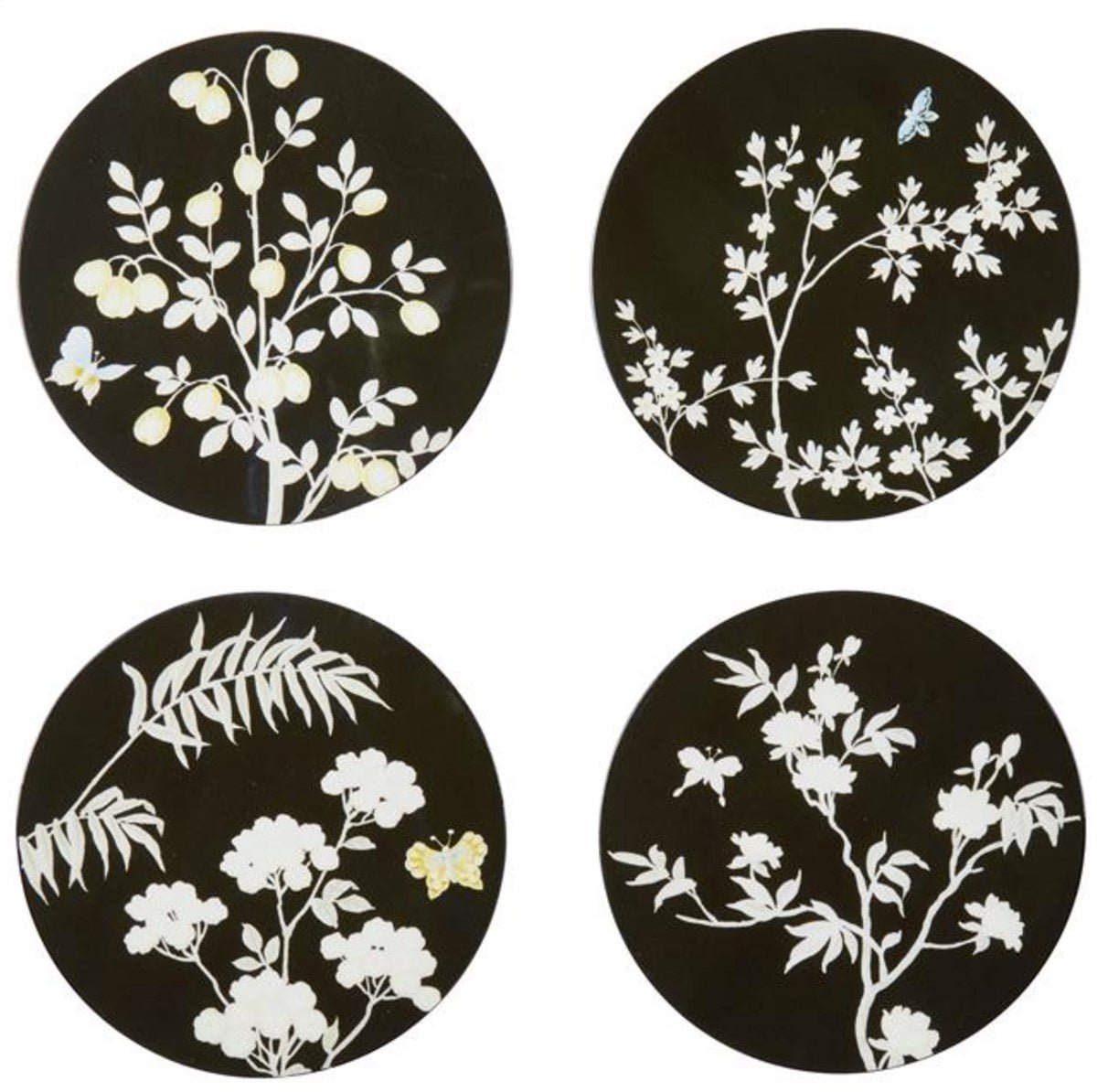 Addison Ross black lacquer Chinoiserie coasters, set of 4, 12 cm