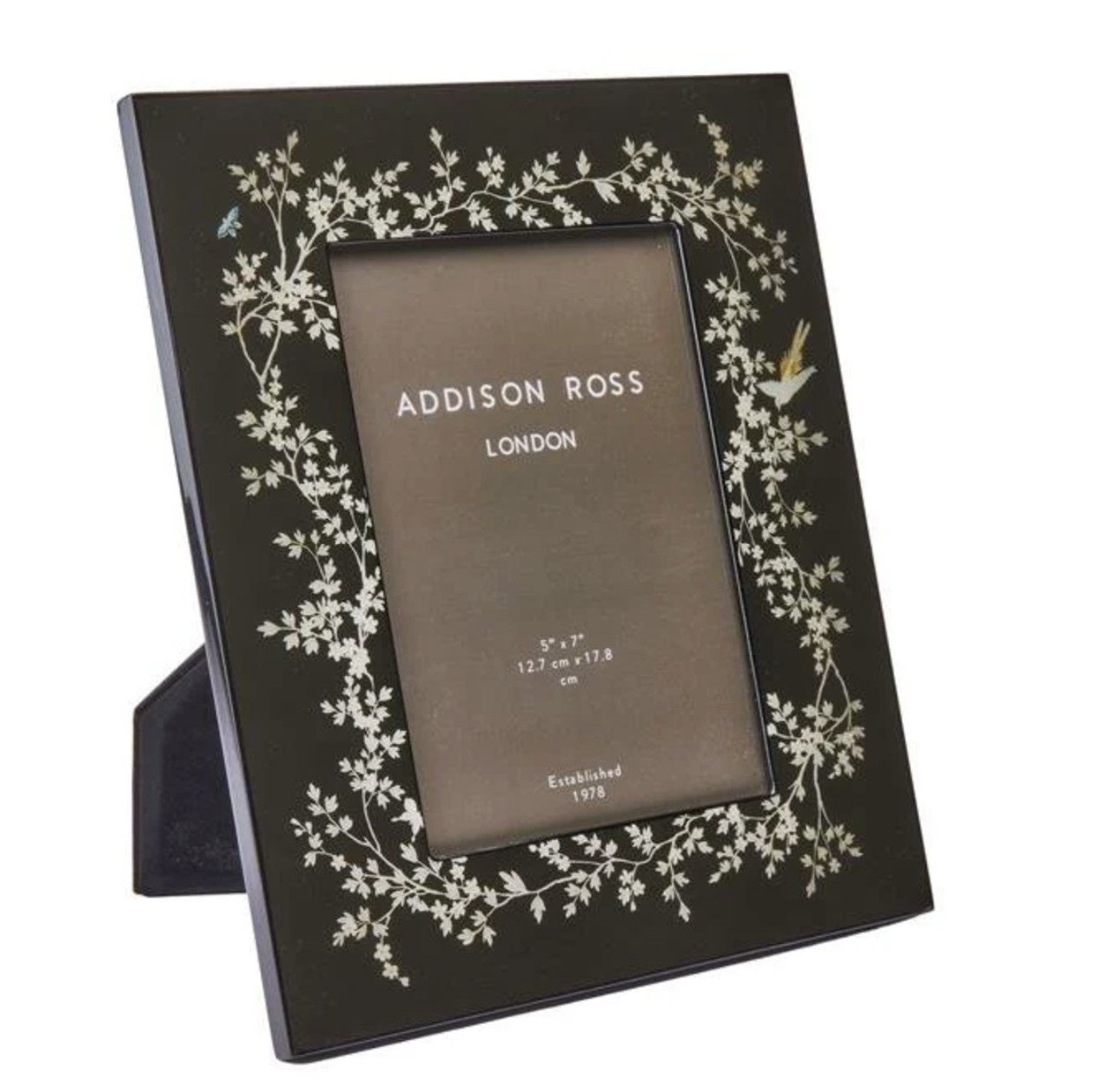 Addison Ross black lacquer Chinoiserie photo frame, 5 x 7 inch