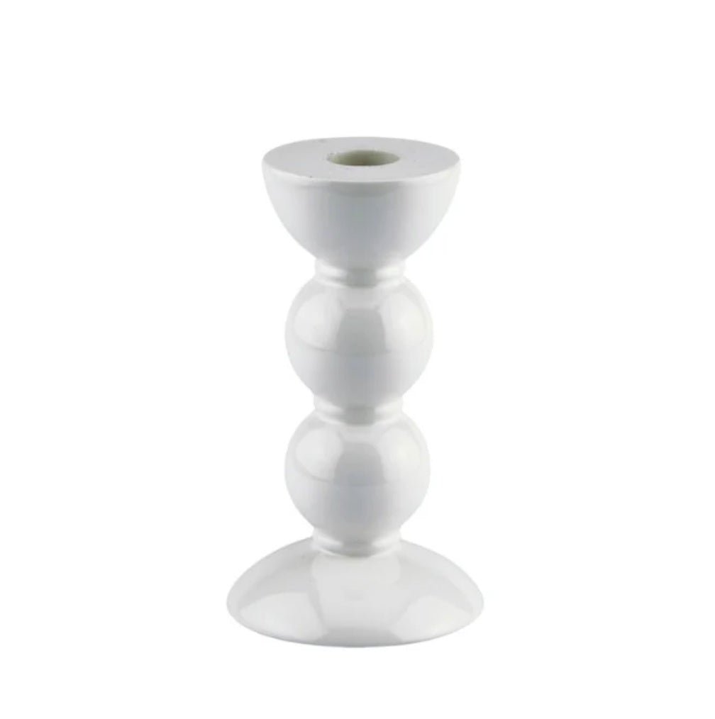 Bobbin candlestick in white high-gloss lacquer, 14 cm