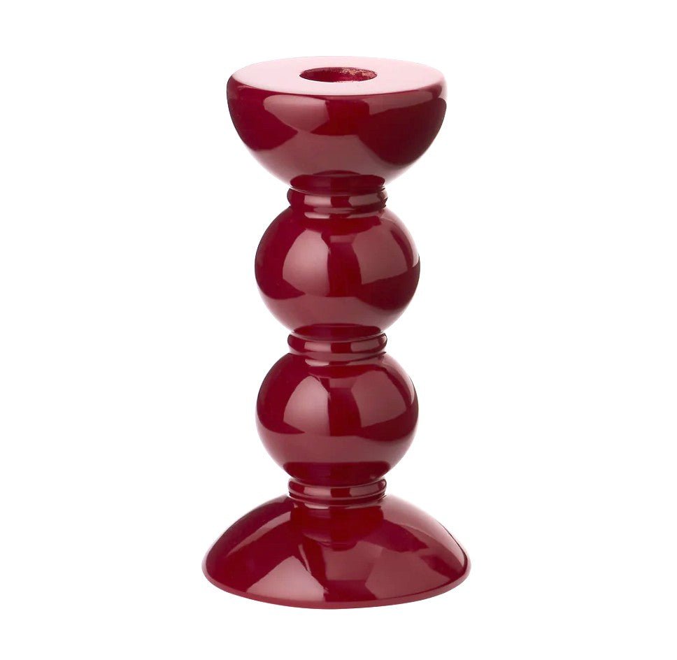 Bobbin candlestick in cherry high-gloss lacquer, small