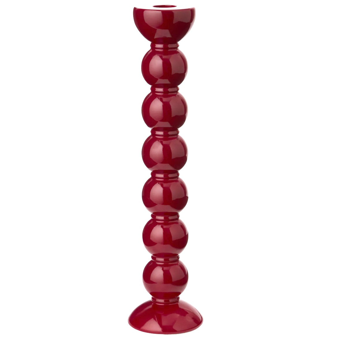 Bobbin candlestick in cherry lacquer, large
