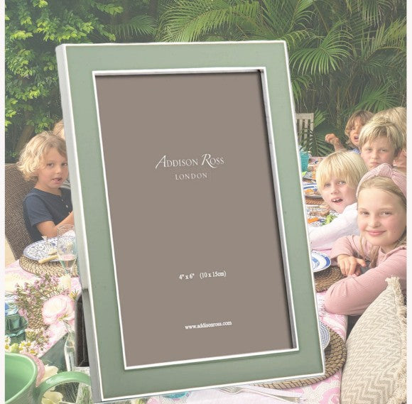 Sage green enamel frame by Addison Ross, 4 x 6 or 5 x 7 inch, styled view