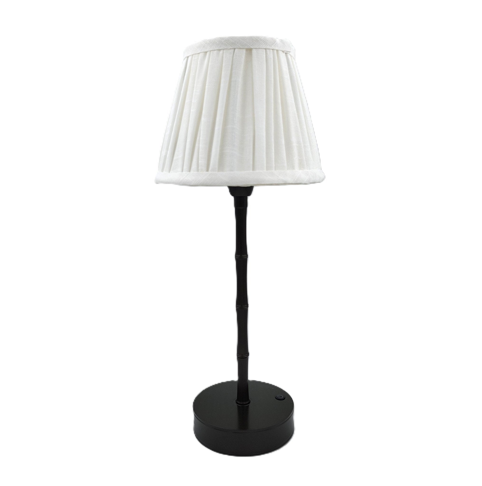 Bronze rechargeable bamboo lamp base with a white shade
