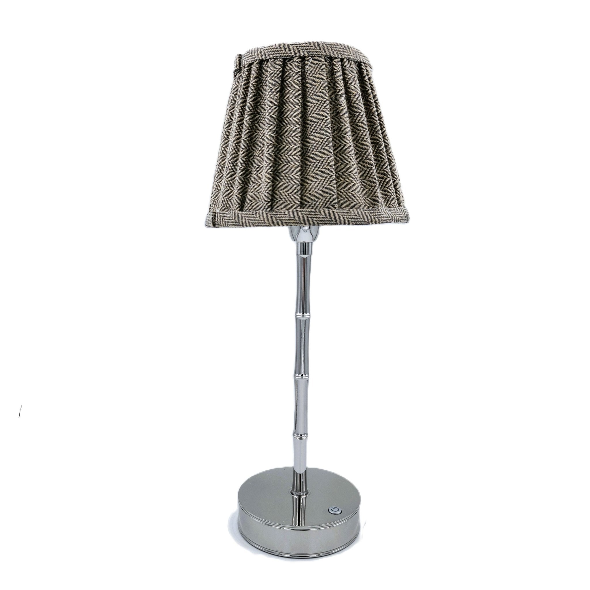 Silver bamboo lamp with a herringbone shade