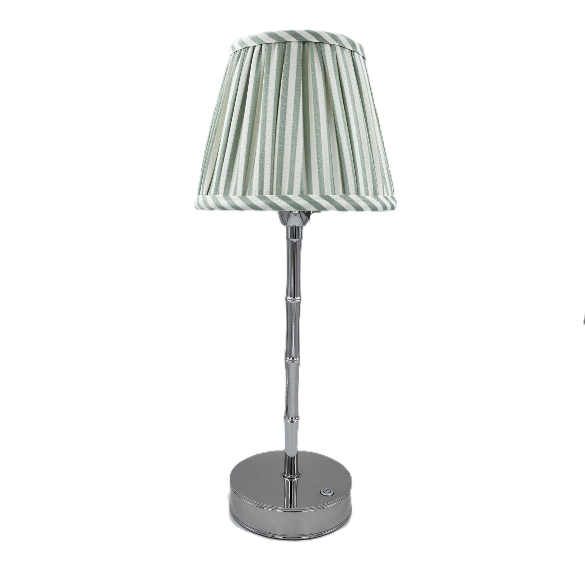 Silver bamboo lamp with a sage stripe shade