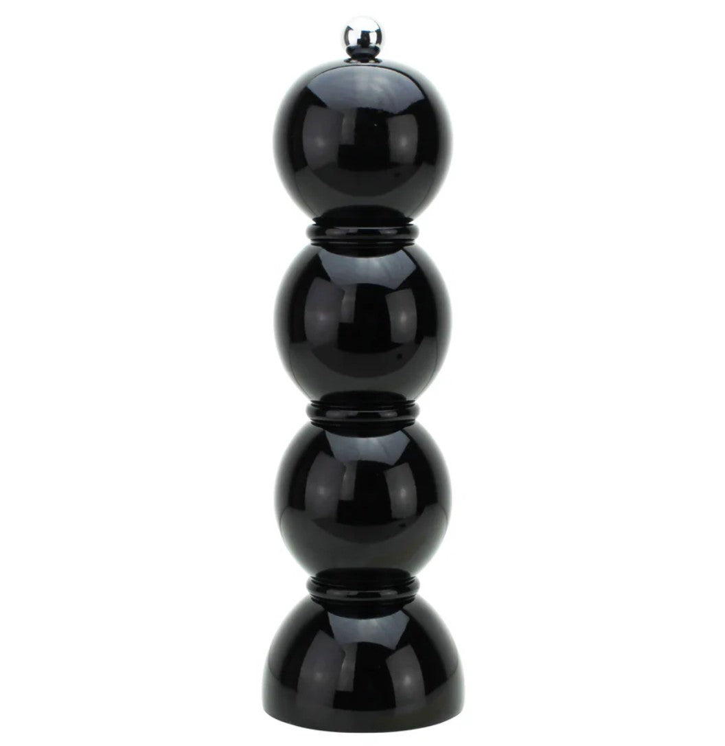Bobbin salt or pepper mill in black lacquer