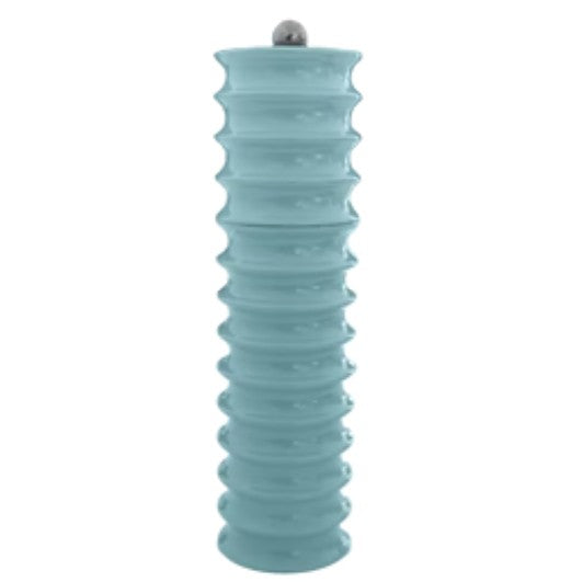 Twister mill in eau de nil green lacquer, scalloped rubber-wood salt or pepper grinder