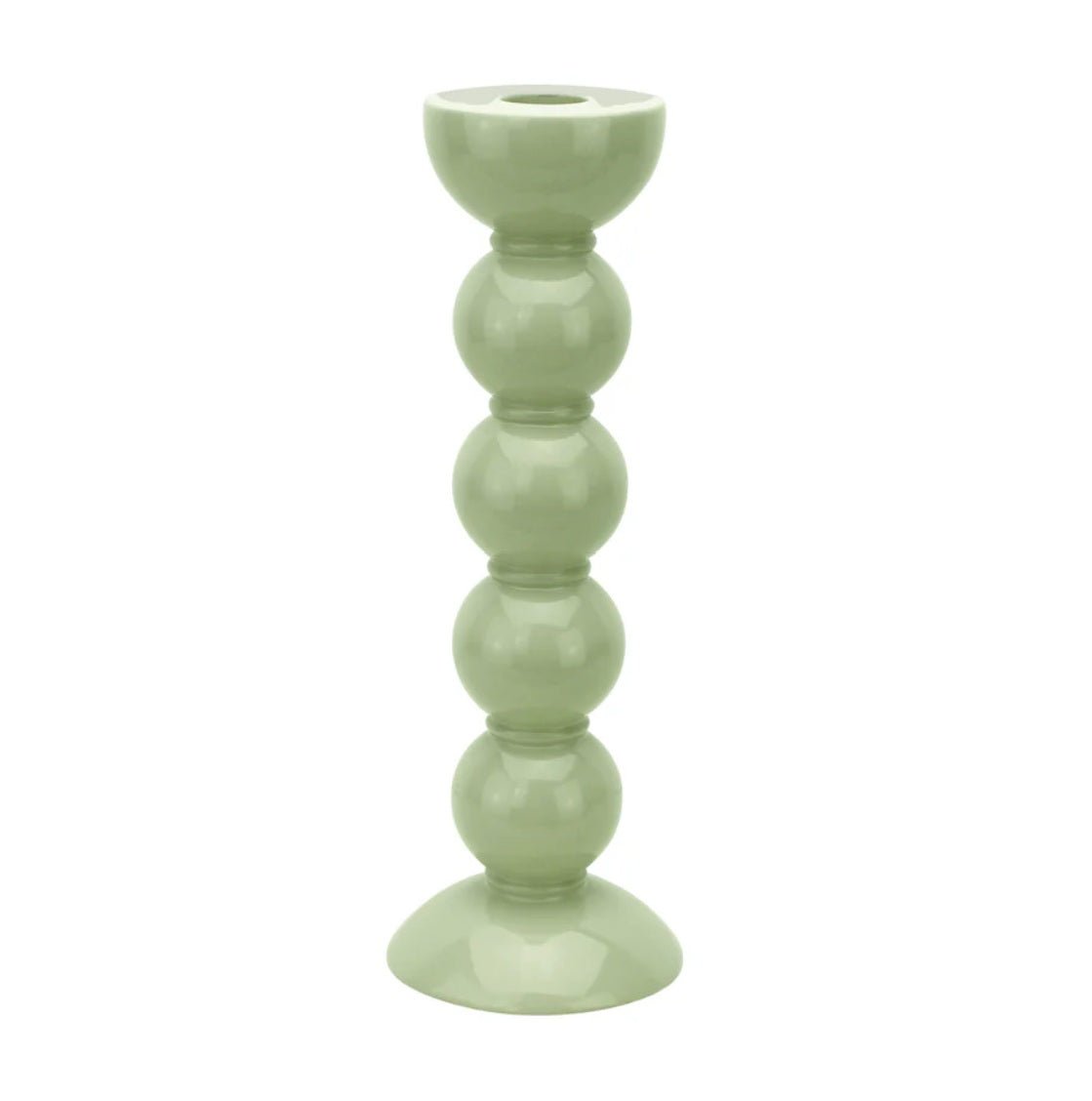 Bobbin candlestick in sage lacquer, 24 cm