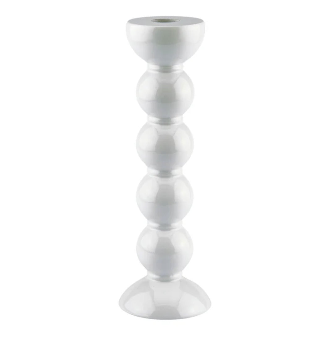 Bobbin candlestick in white lacquer, 24 cm
