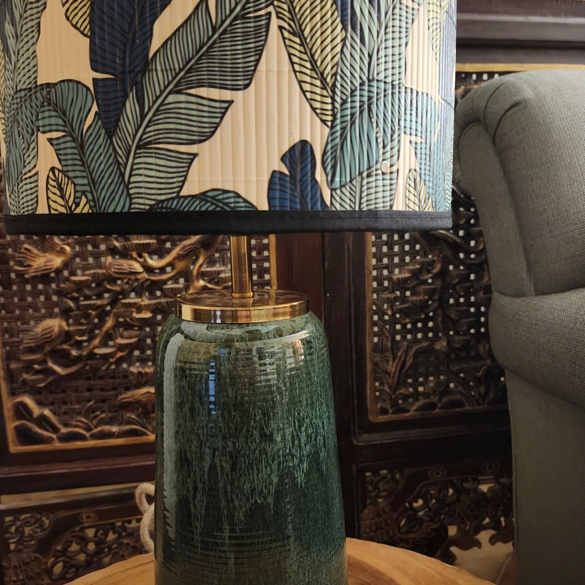 Handmade jade green Annam ceramic lamp from Vietnam