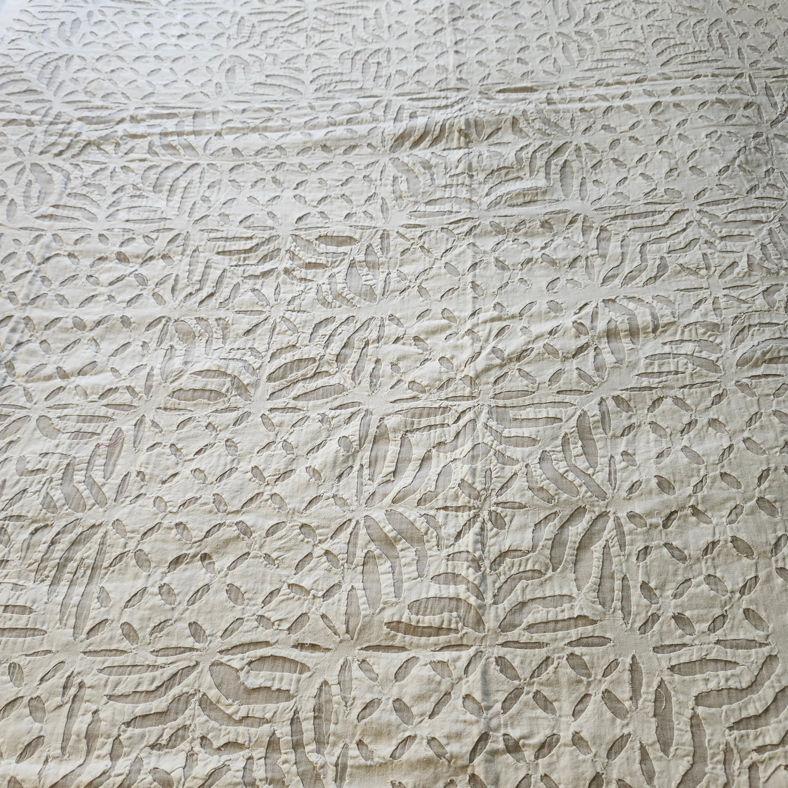 White cotton organza cutwork bedspread, single, full view