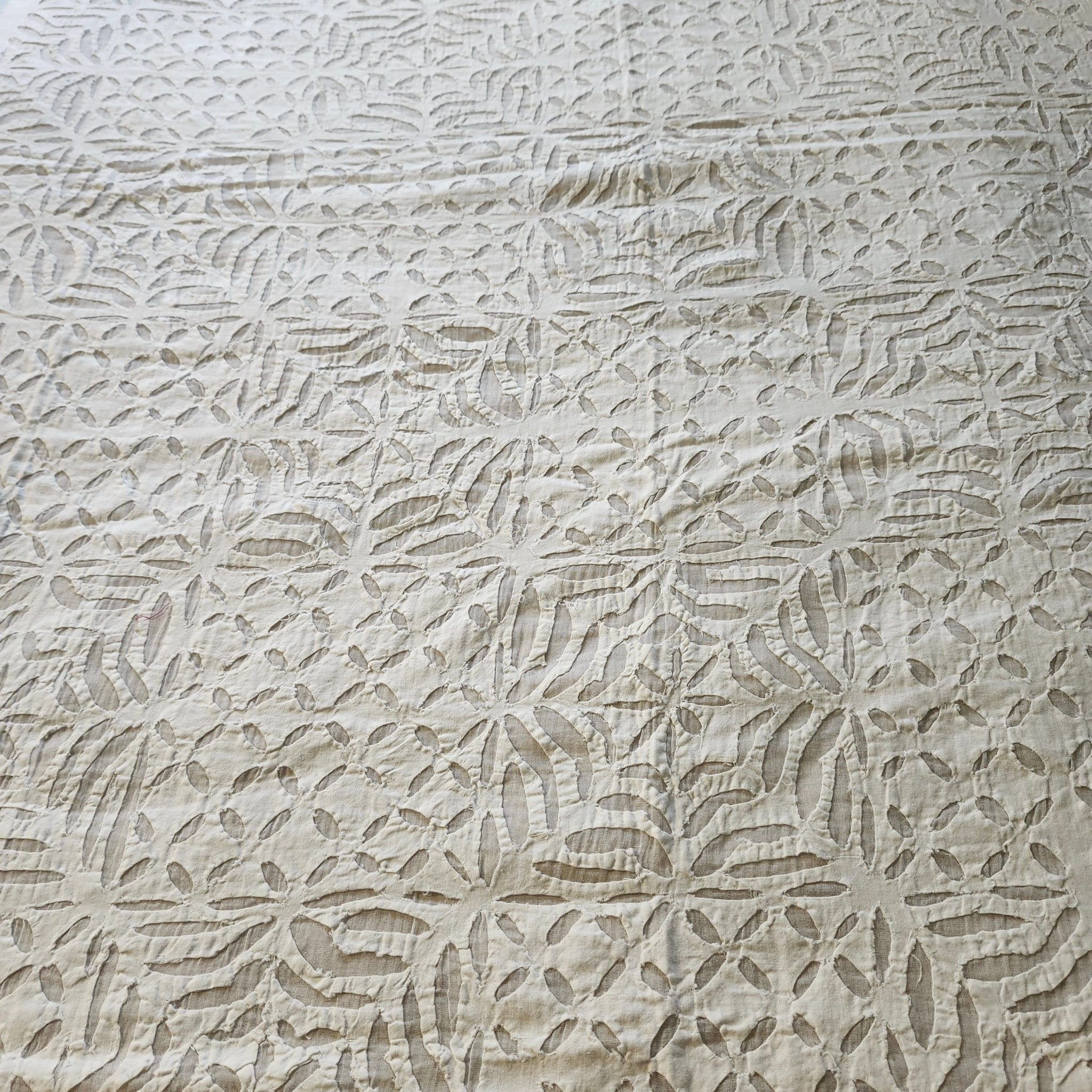White cotton organza cutwork bedspread, single, full view