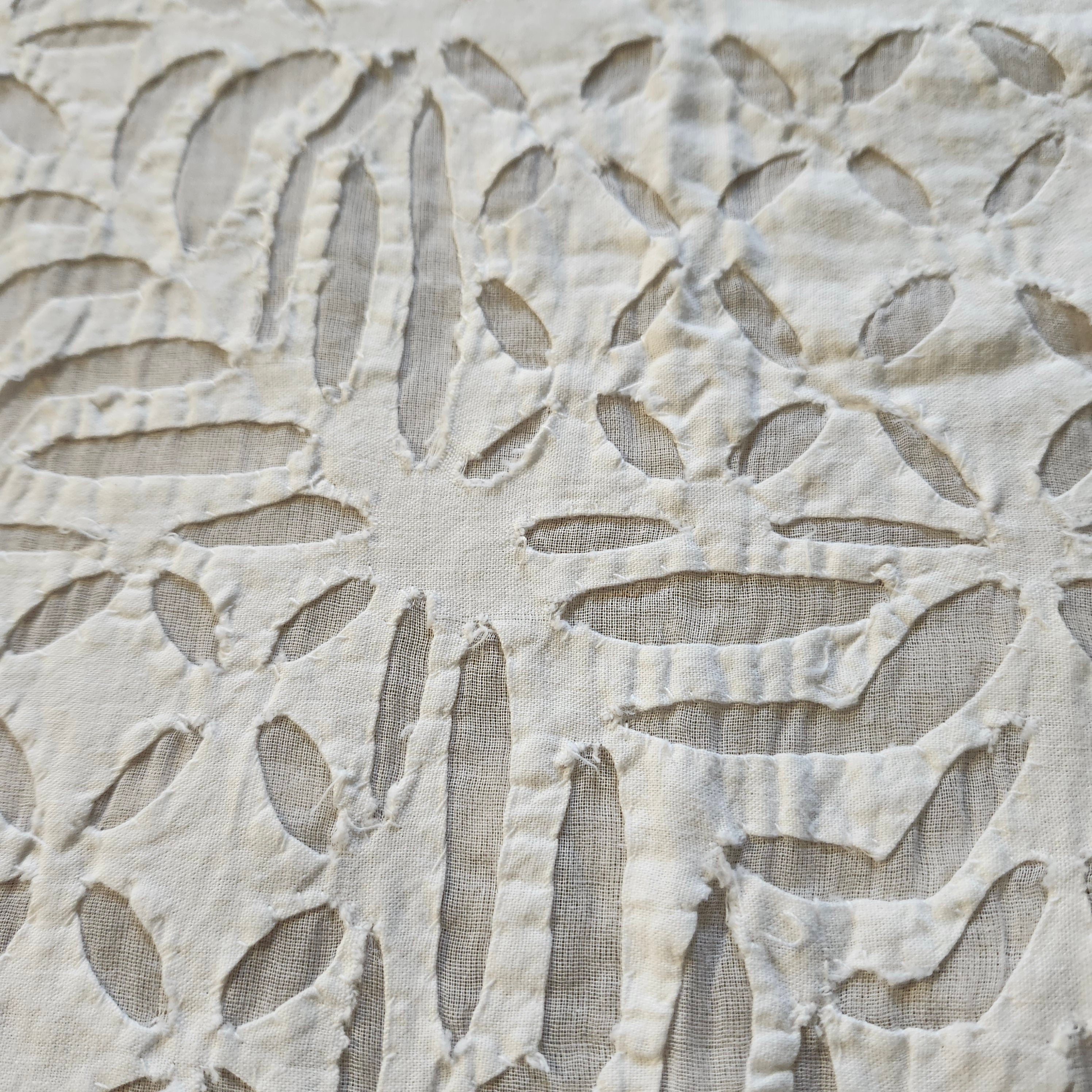 White organza applique bedspread, single size, styled