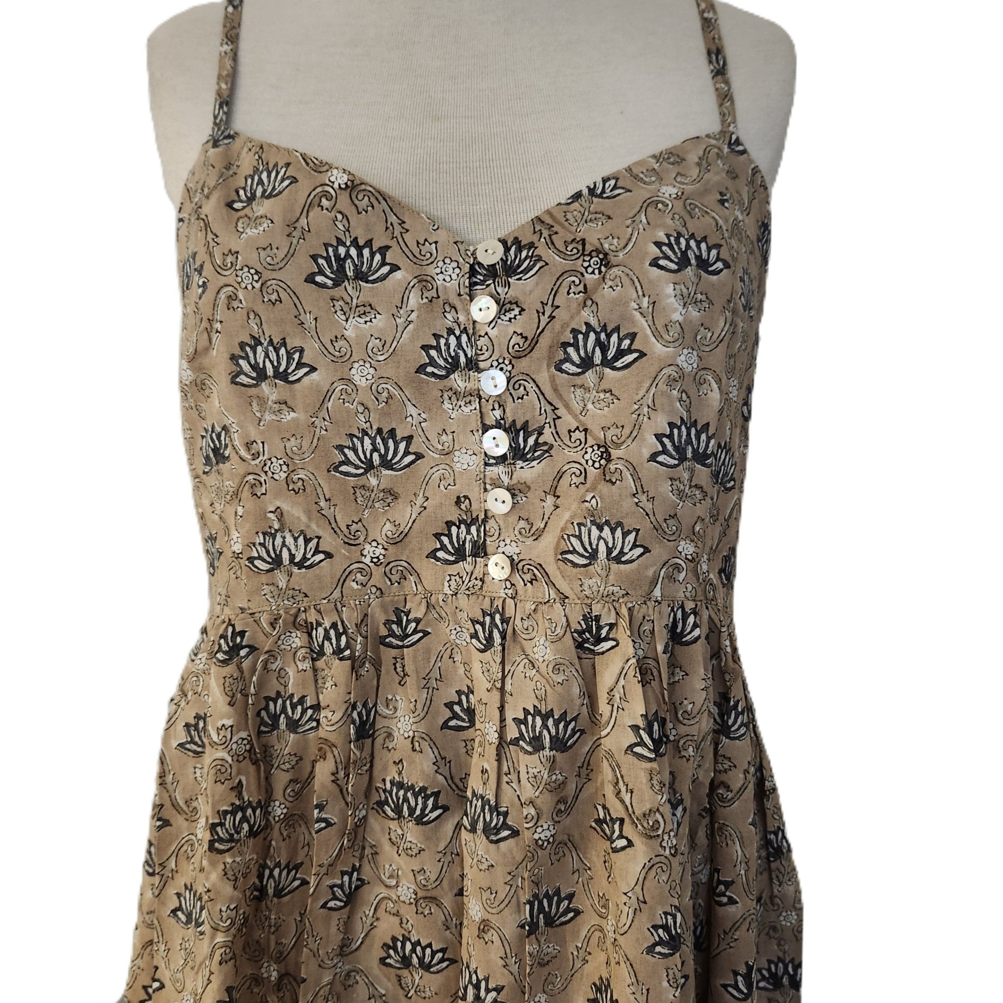 Block-print cotton sundress, Hannah design, with adjustable straps
