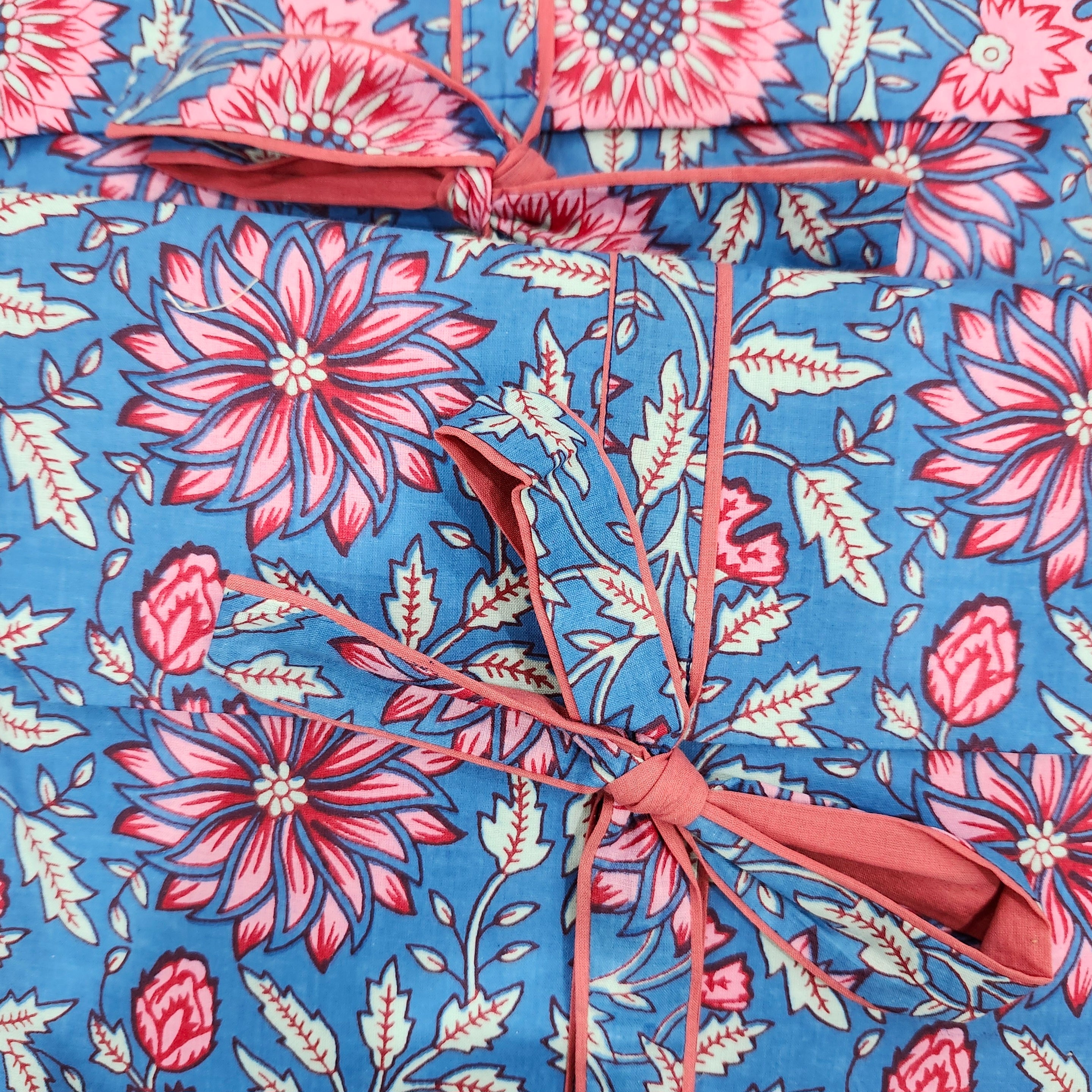 Dahlia block-print long pyjamas in sky blue