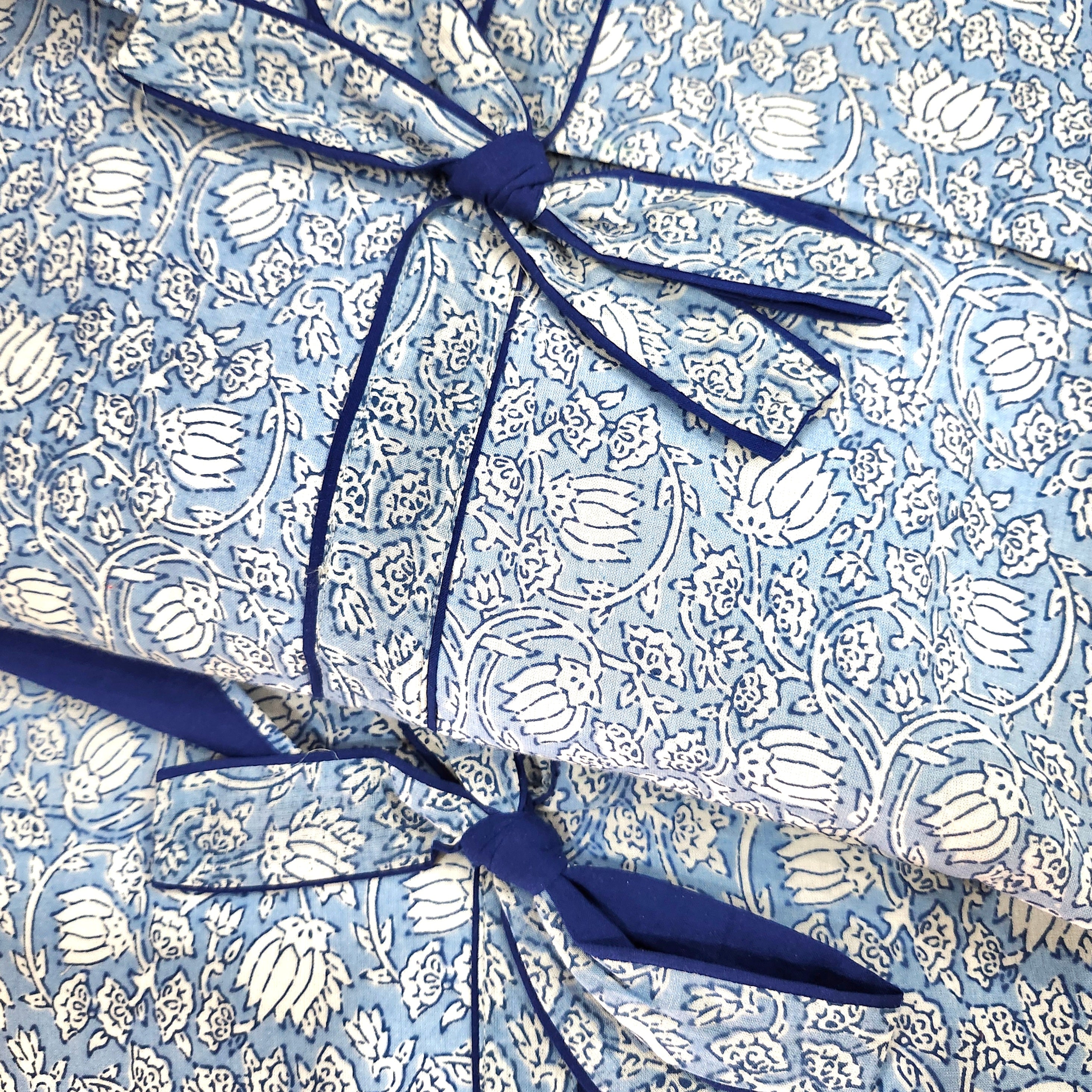 Lotus block-print long pyjamas in blue