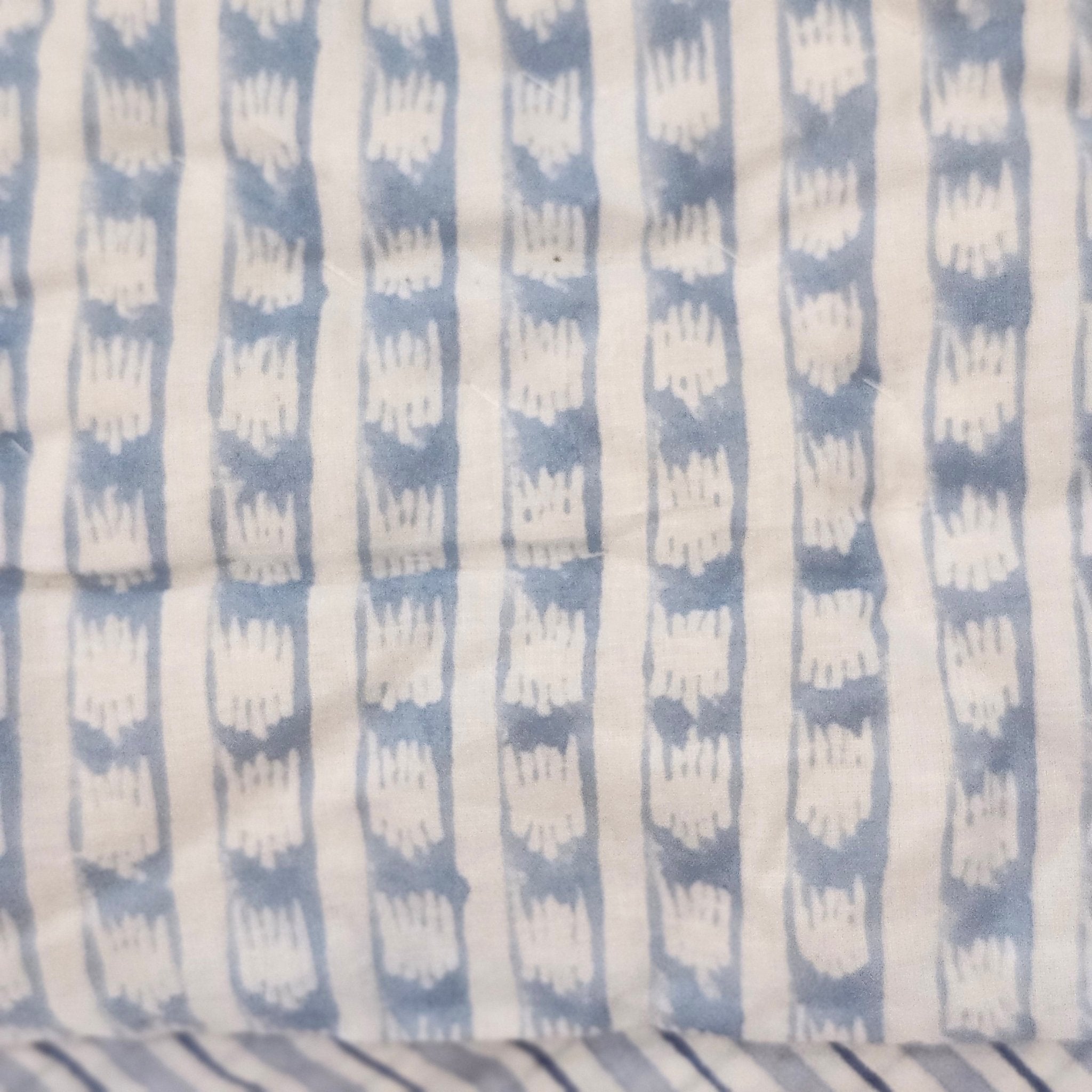 Blue and white stripe block-print single quilt, cotton