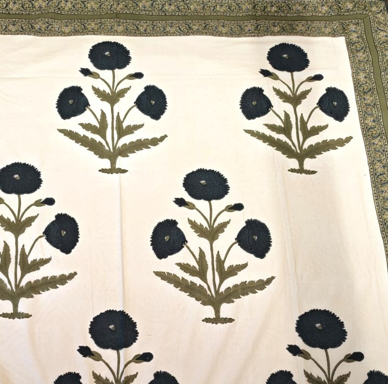 Block print tablecloth blue poppy 170 x 27cm
