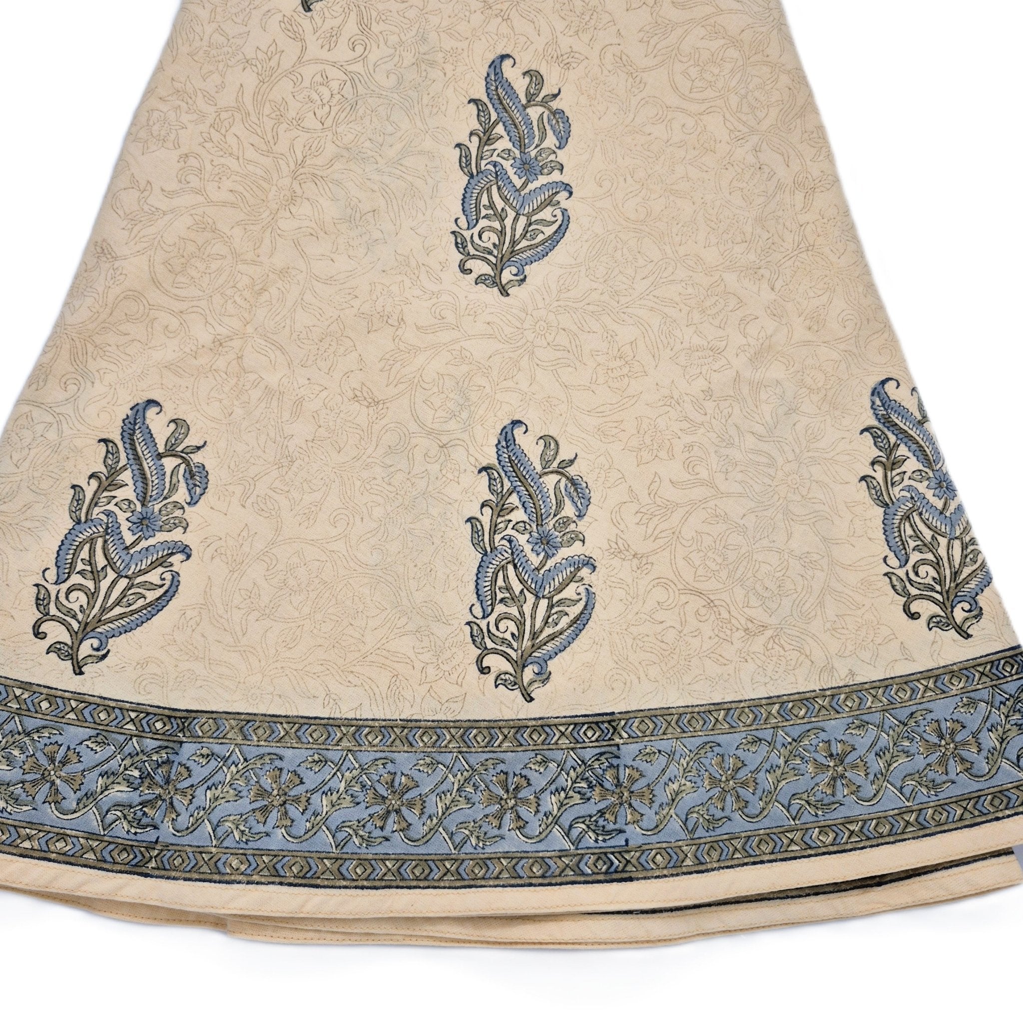 Round motif block-print cotton tablecloth, 180 cm diameter