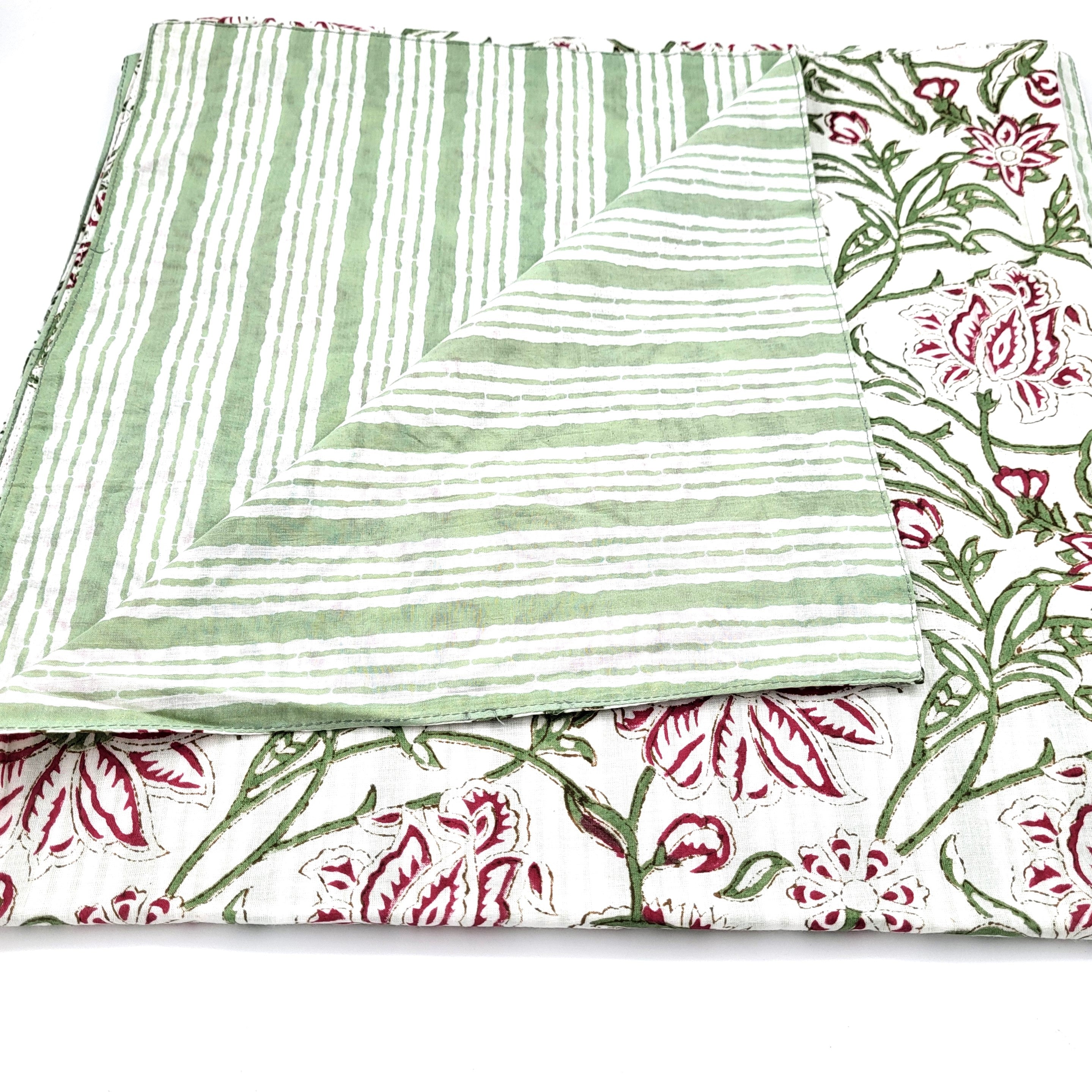 Reversible White Blossom block-print table runner