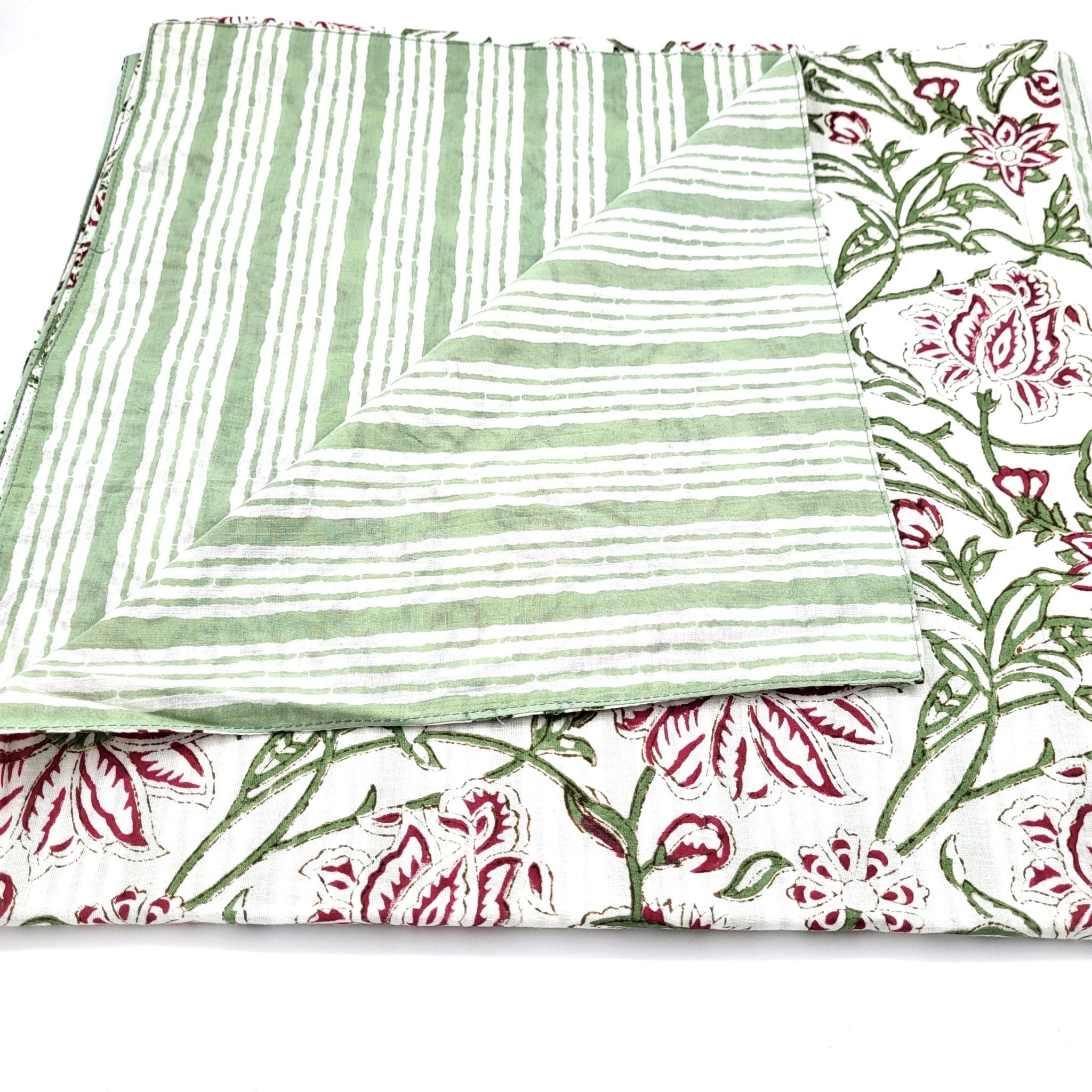 Reversible White Blossom block-print table runner