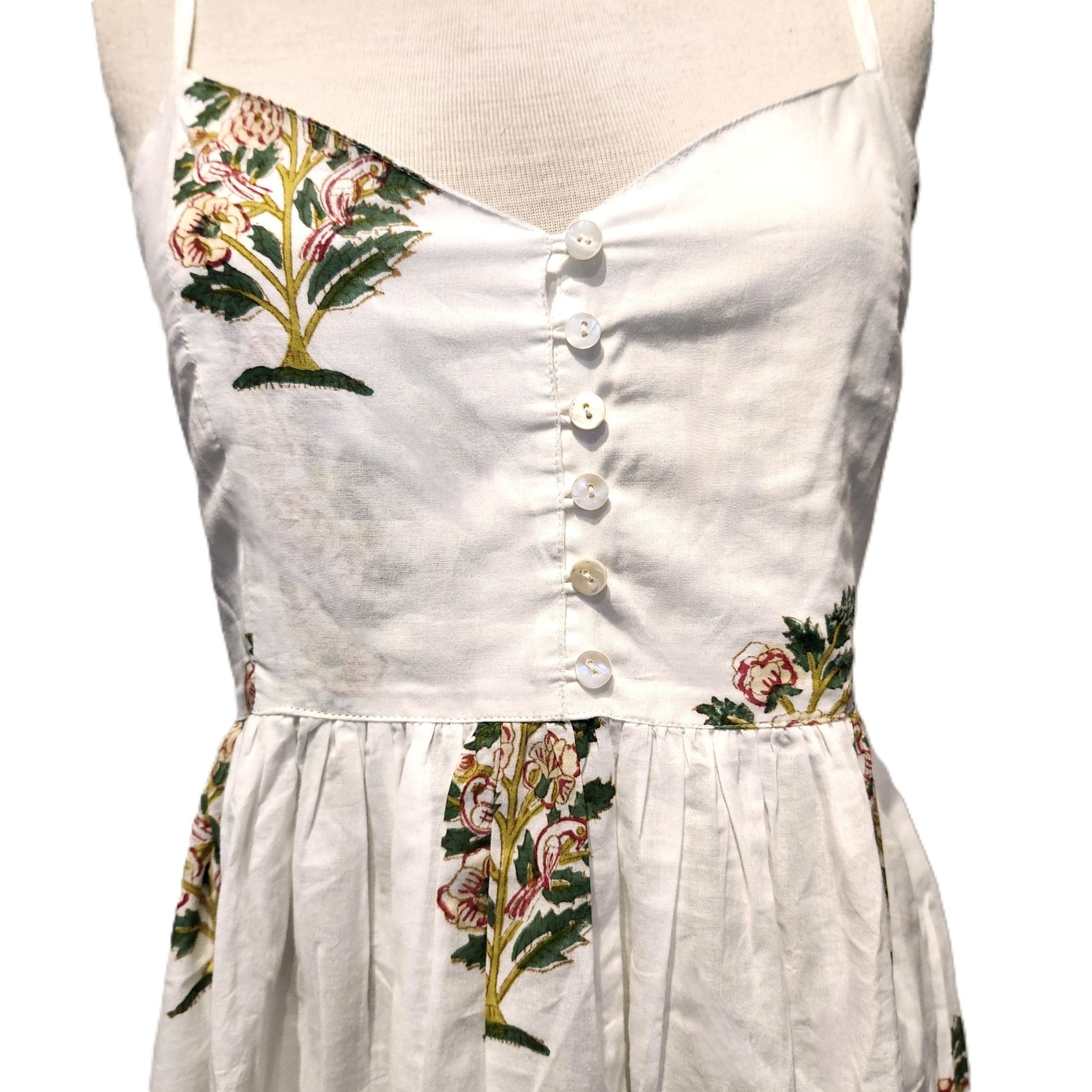 Block-print cotton sundress in a marigold print