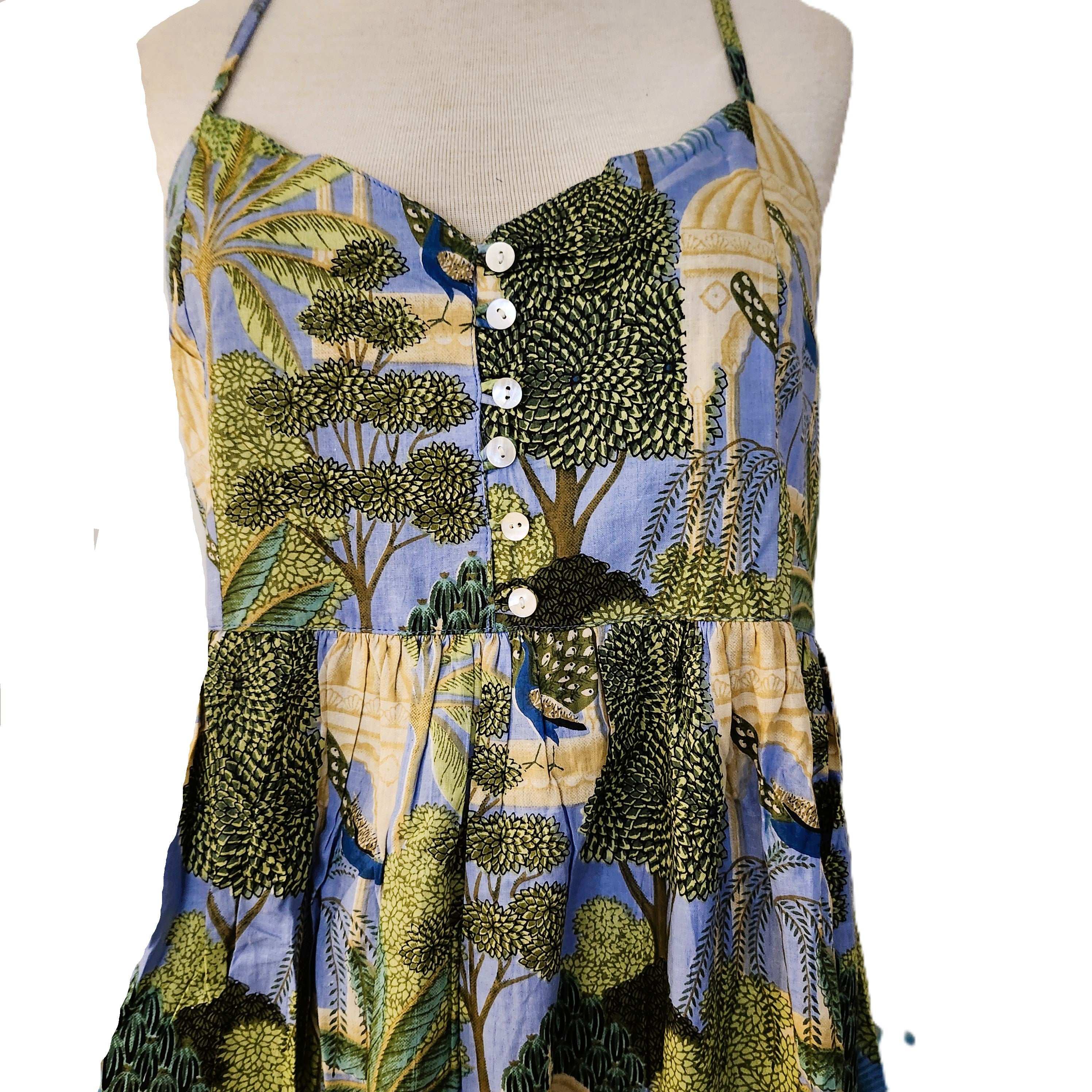 Block-print cotton sundress, Paradise design