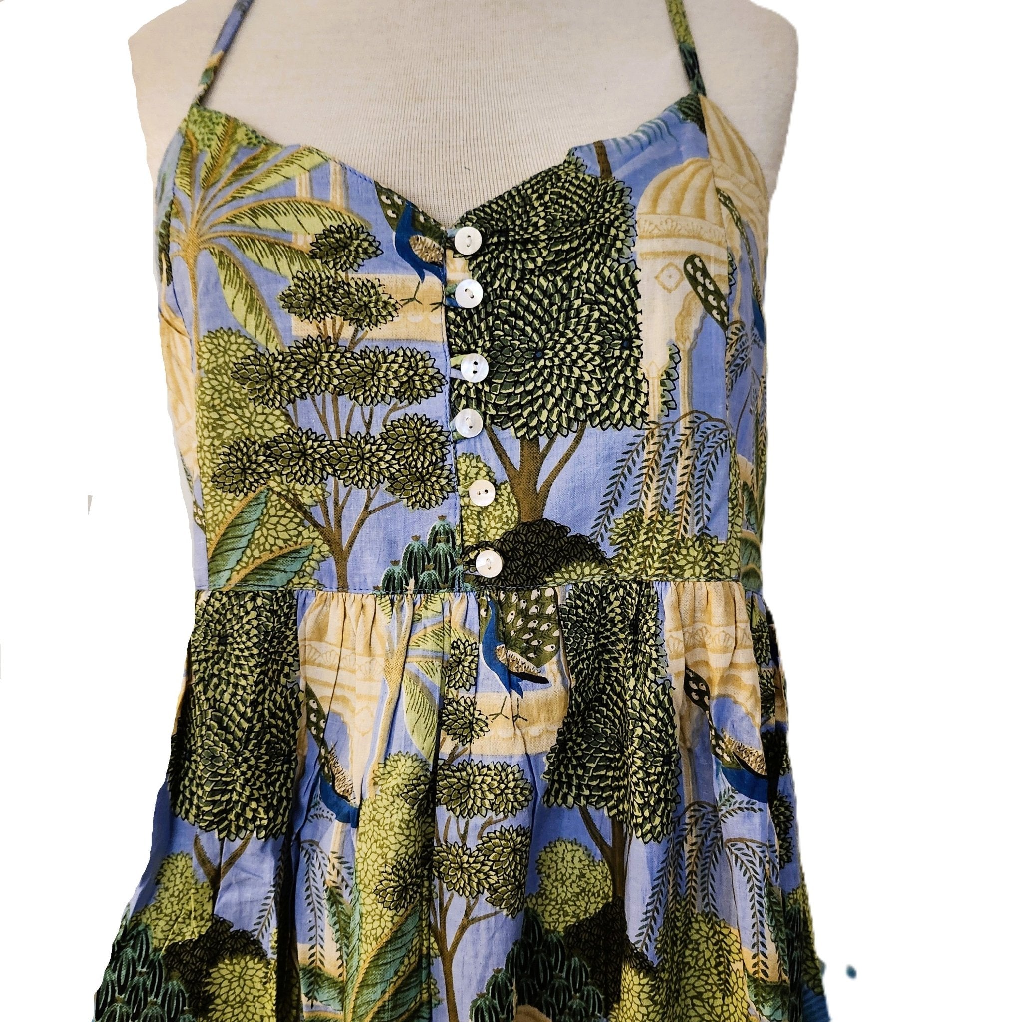 Block-print cotton sundress, Paradise design