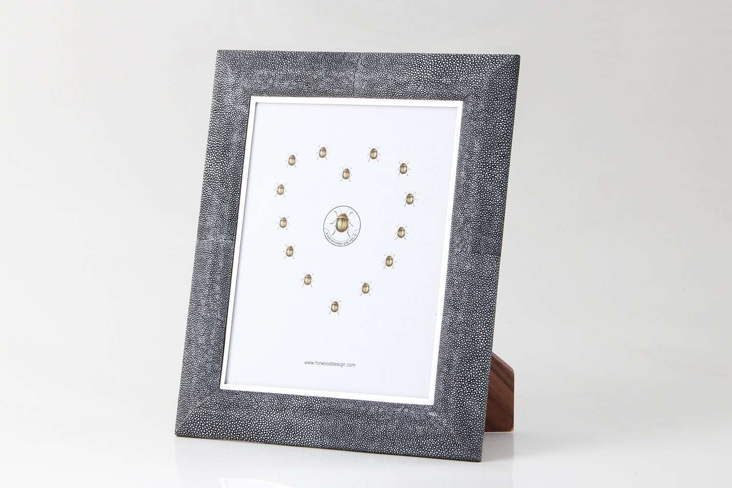 Charcoal faux shagreen Bella photo frame by Forwood Design, polished walnut back