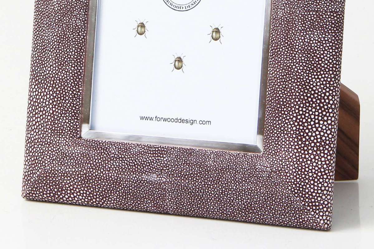 Mulberry faux shagreen Bella photo frame, 5 x 7 or 8 x 10 inch, styled in a home setting