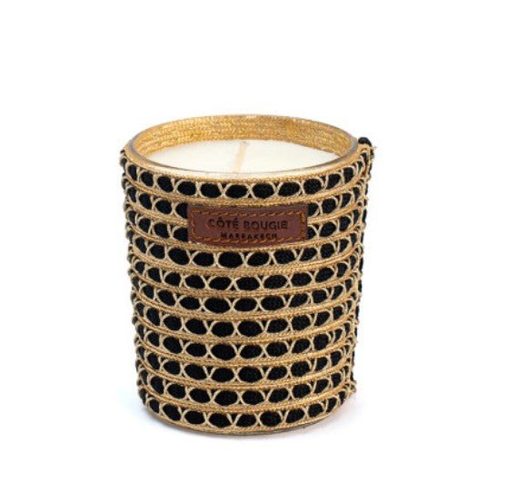 Sabra Rania Incense small candle, black and gold cactus silk, detail