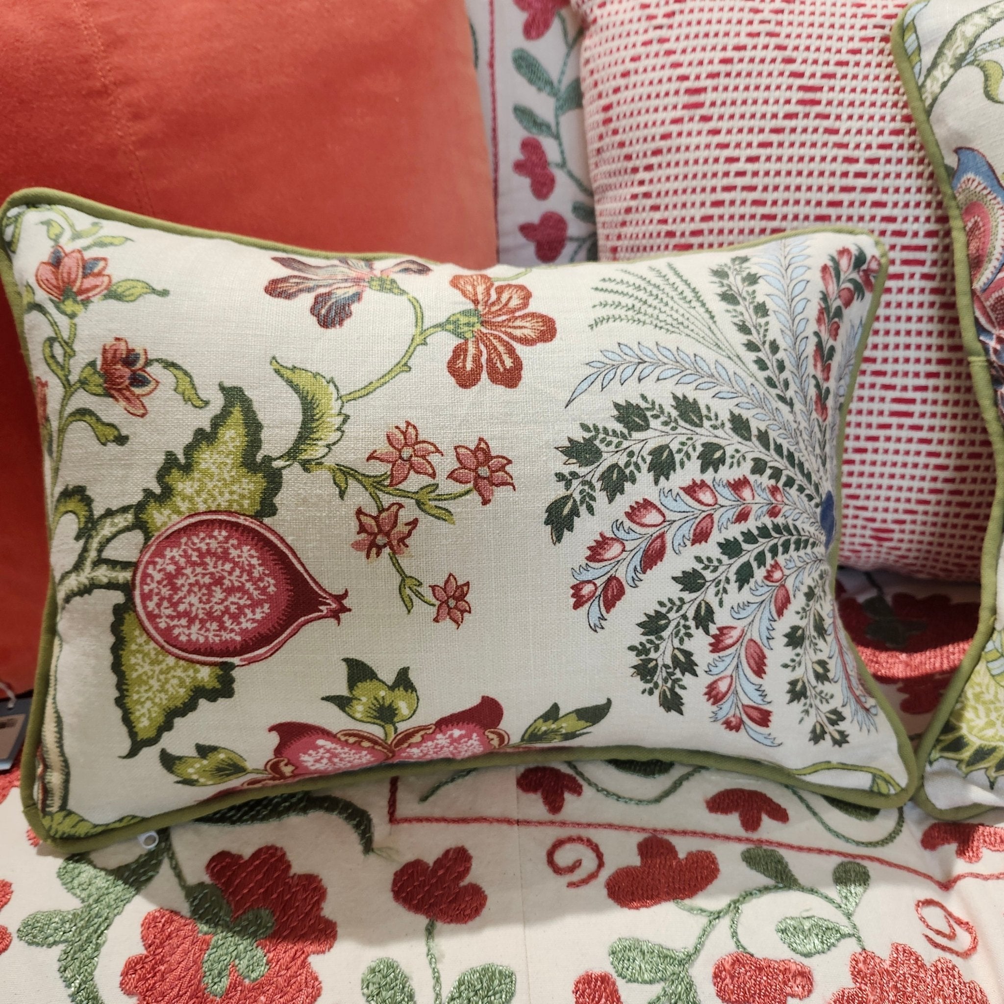 Seraphine printed linen cushion, country house style