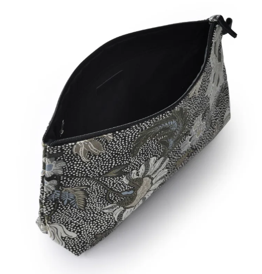 Black Flower Linen wash bag with a zip
