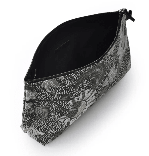 Black Flower Linen wash bag with a zip