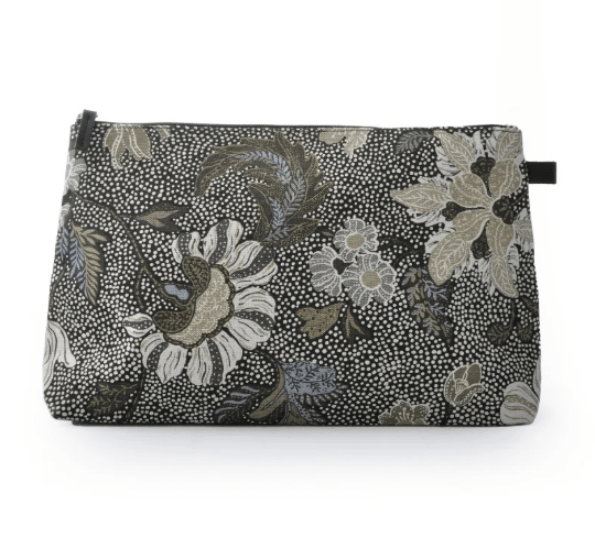 Black Flower Linen cosmetic bag, large