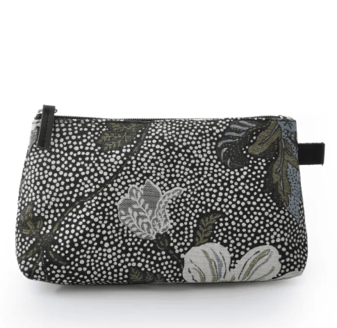 Flower Linen cosmetic bag in black, small
