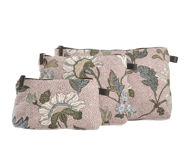 Dusty pink Flower Linen wash bag with a zip