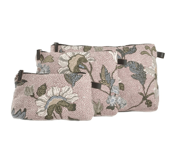 Dusty pink Flower Linen wash bag with a zip