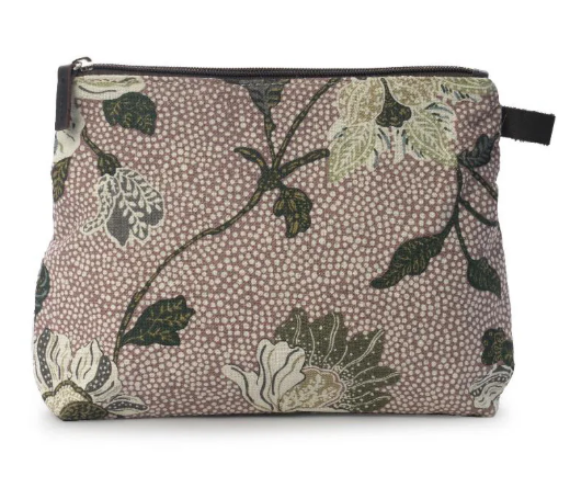 Dusty pink Flower Linen cosmetic bag, medium