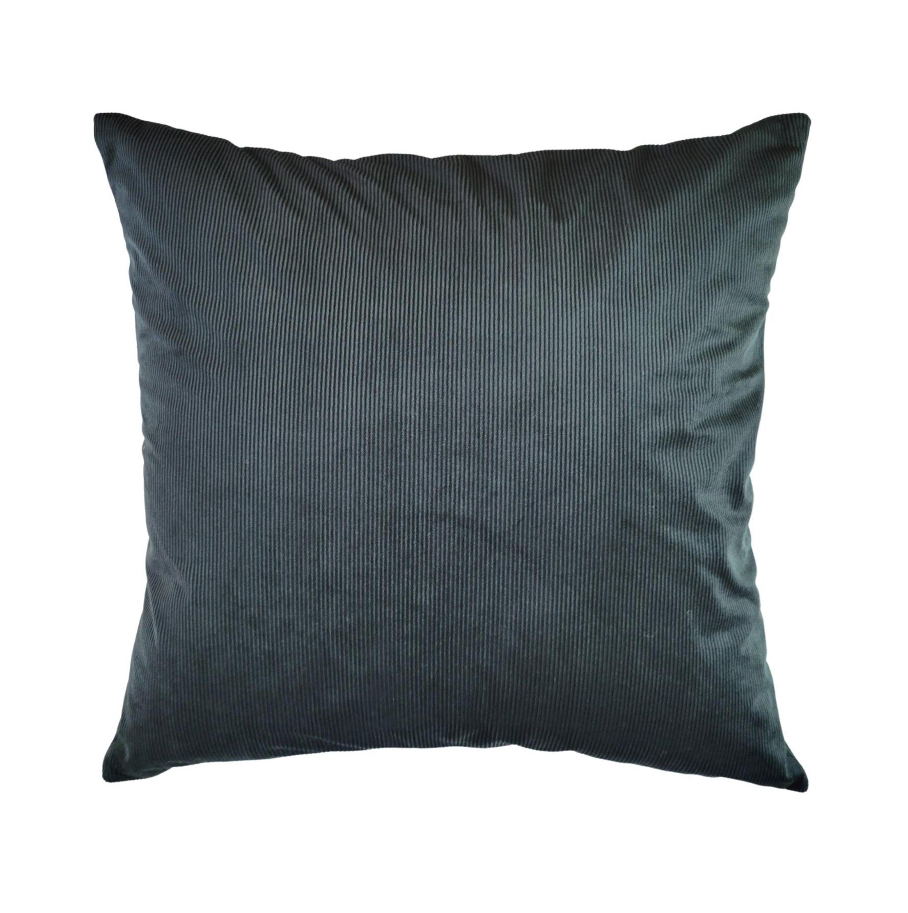 Green pinstripe velvet cushion, cotton, zip closure, detail view