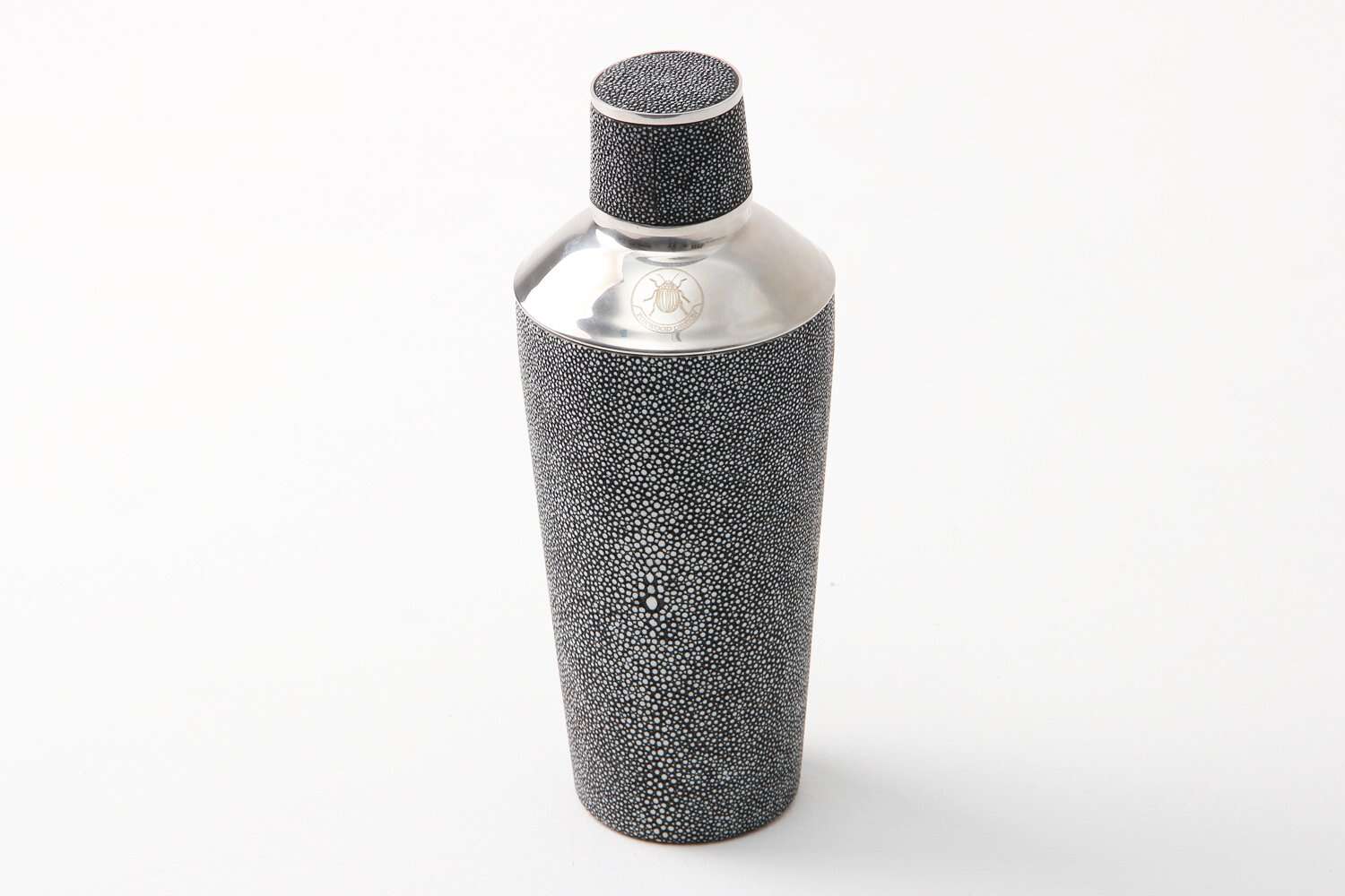 Charcoal faux shagreen cocktail shaker by Forwood Design, side view detail