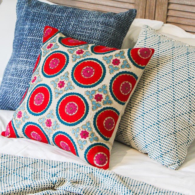 Blue Portuguese Mosaic Cushion Cover & Throw with 2 other cushions