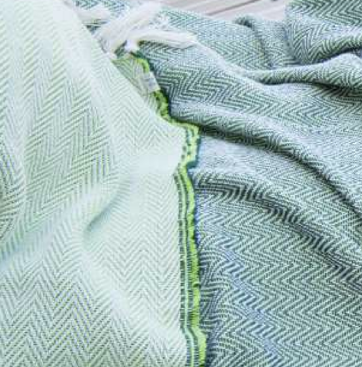 Reversible cotton throw in forest and lime, 150 x 180 cm