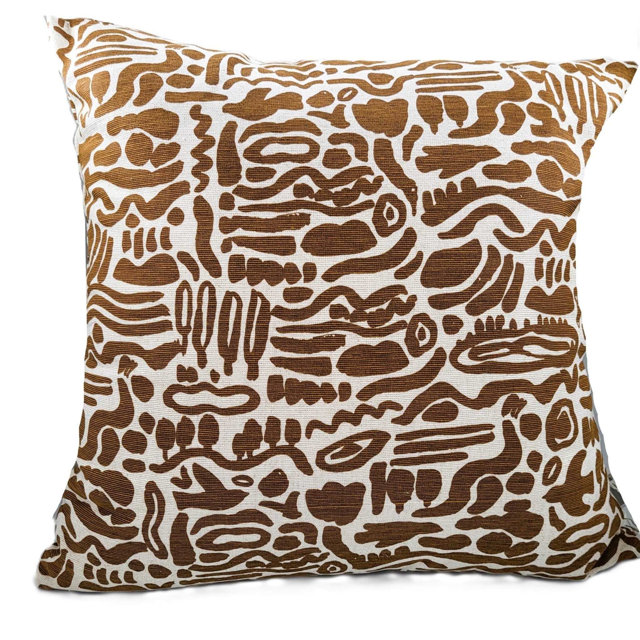 Nomad cushion cover in bronze, cream cotton with brown tribal print, 55 x 55 cm