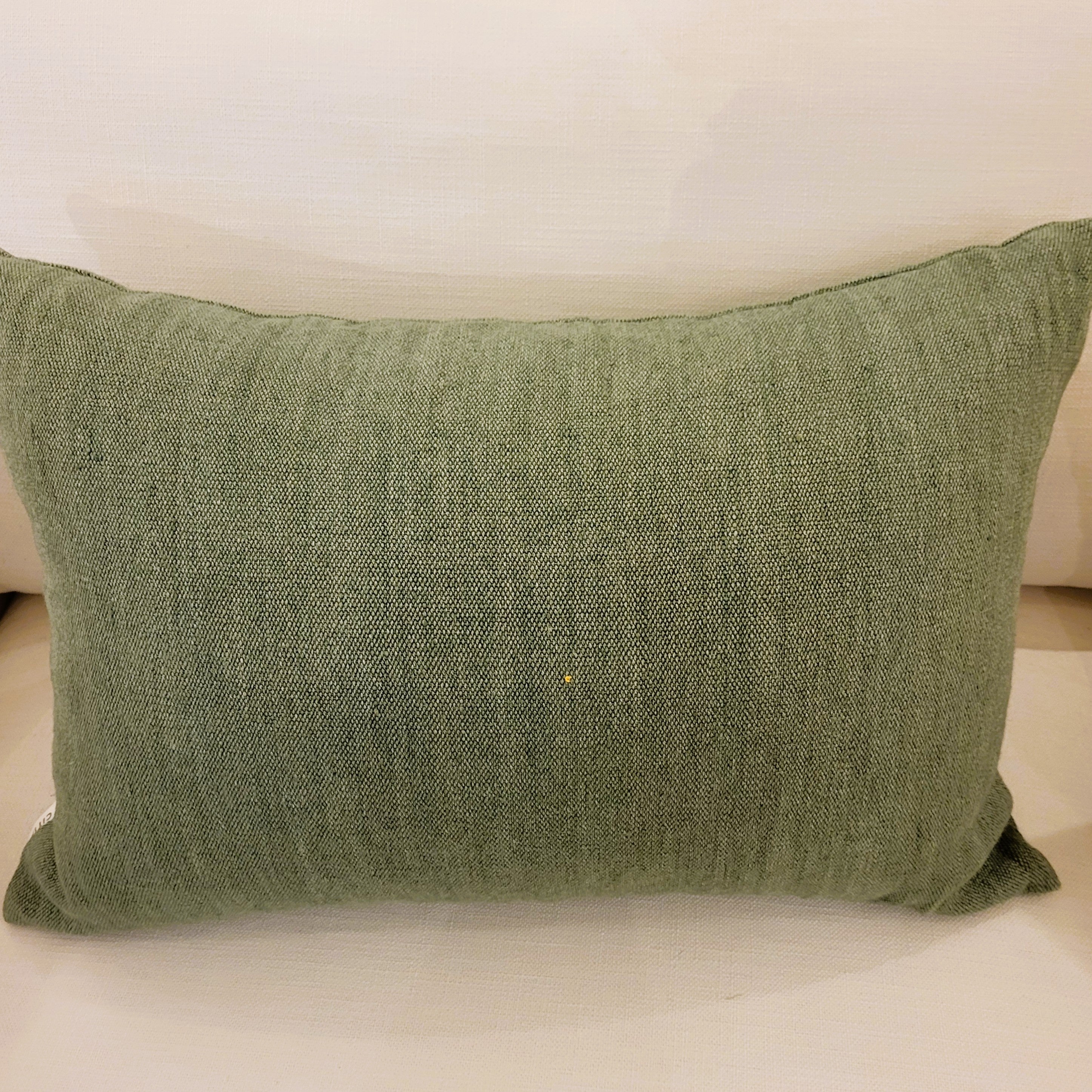 Heavy linen and jute cushion cover in pea green, 40 x 60 cm, India