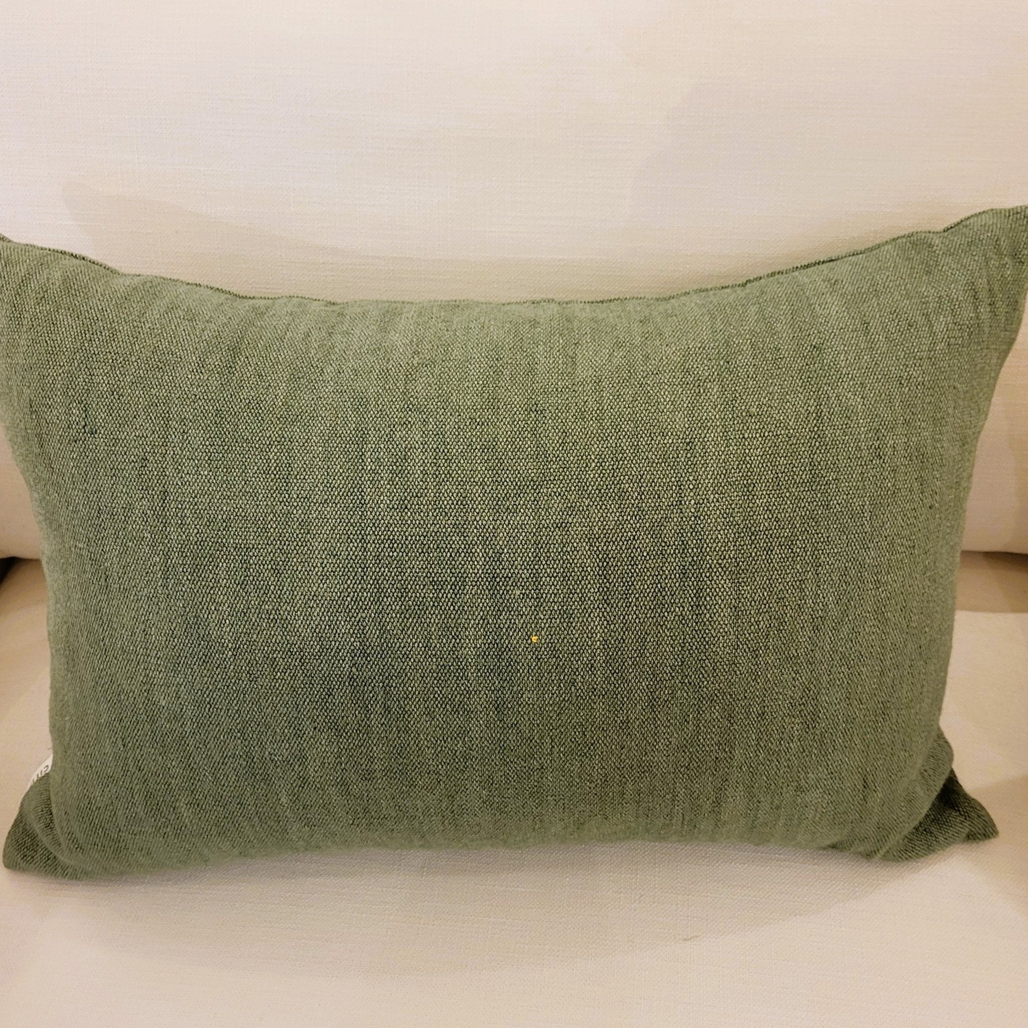 Heavy linen and jute cushion cover in pea green, 40 x 60 cm, India
