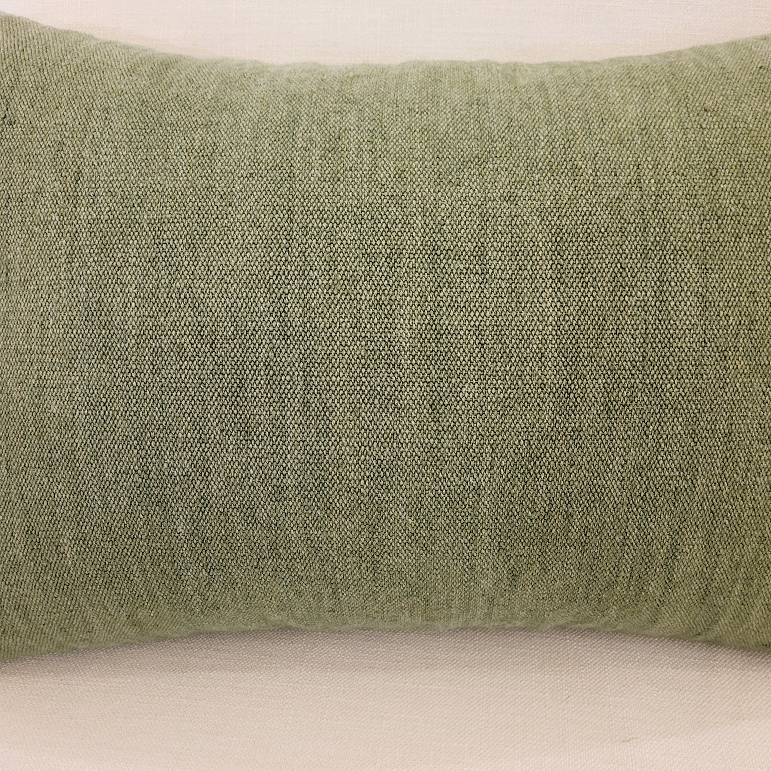 Linen and jute pea green cushion cover, detail, India