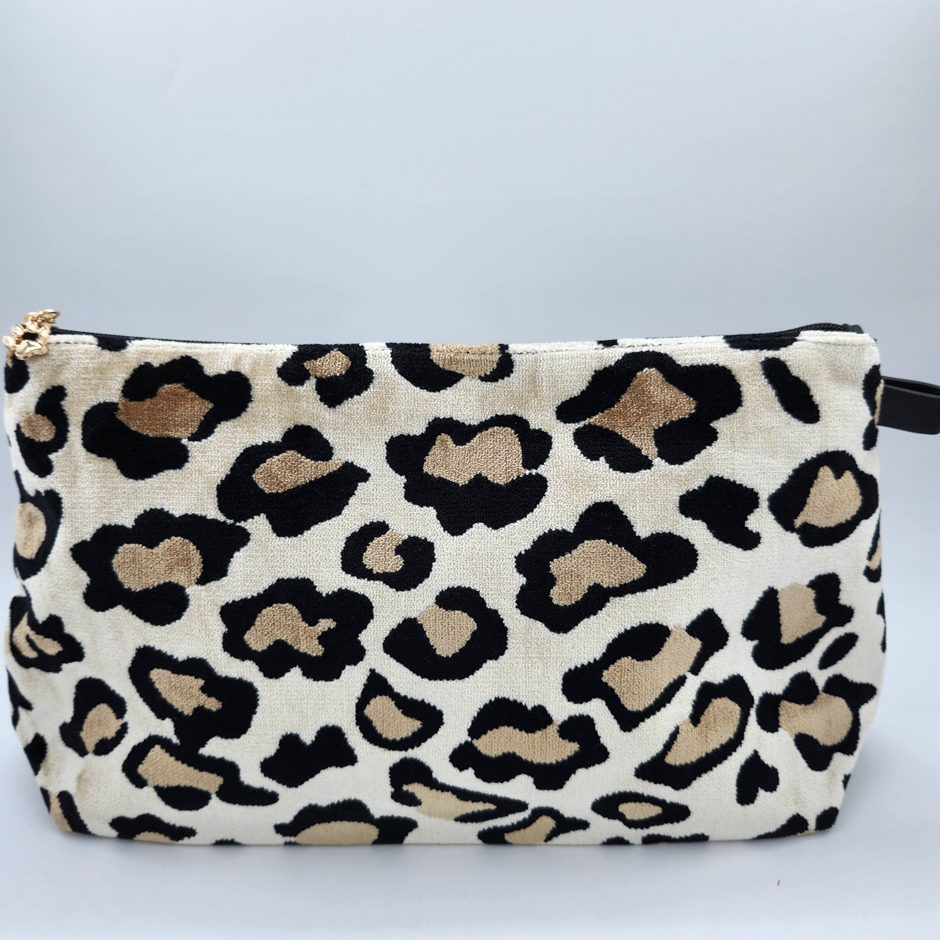 Velvet leopard cosmetic bag, large