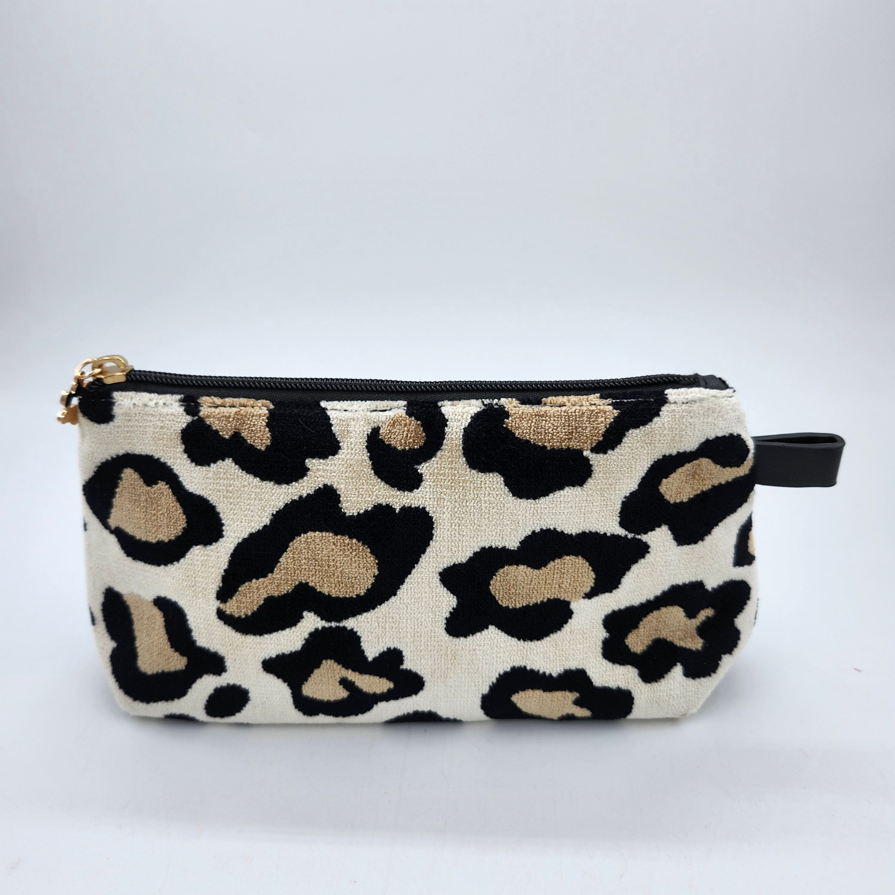 Velvet leopard cosmetic bag, small